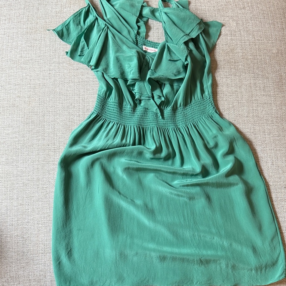 Rebecca Taylor Teal Smocked V-Neck Dress